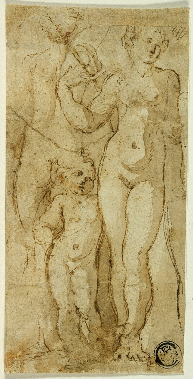 Venus en Cupido door Circle of Parmigianino
