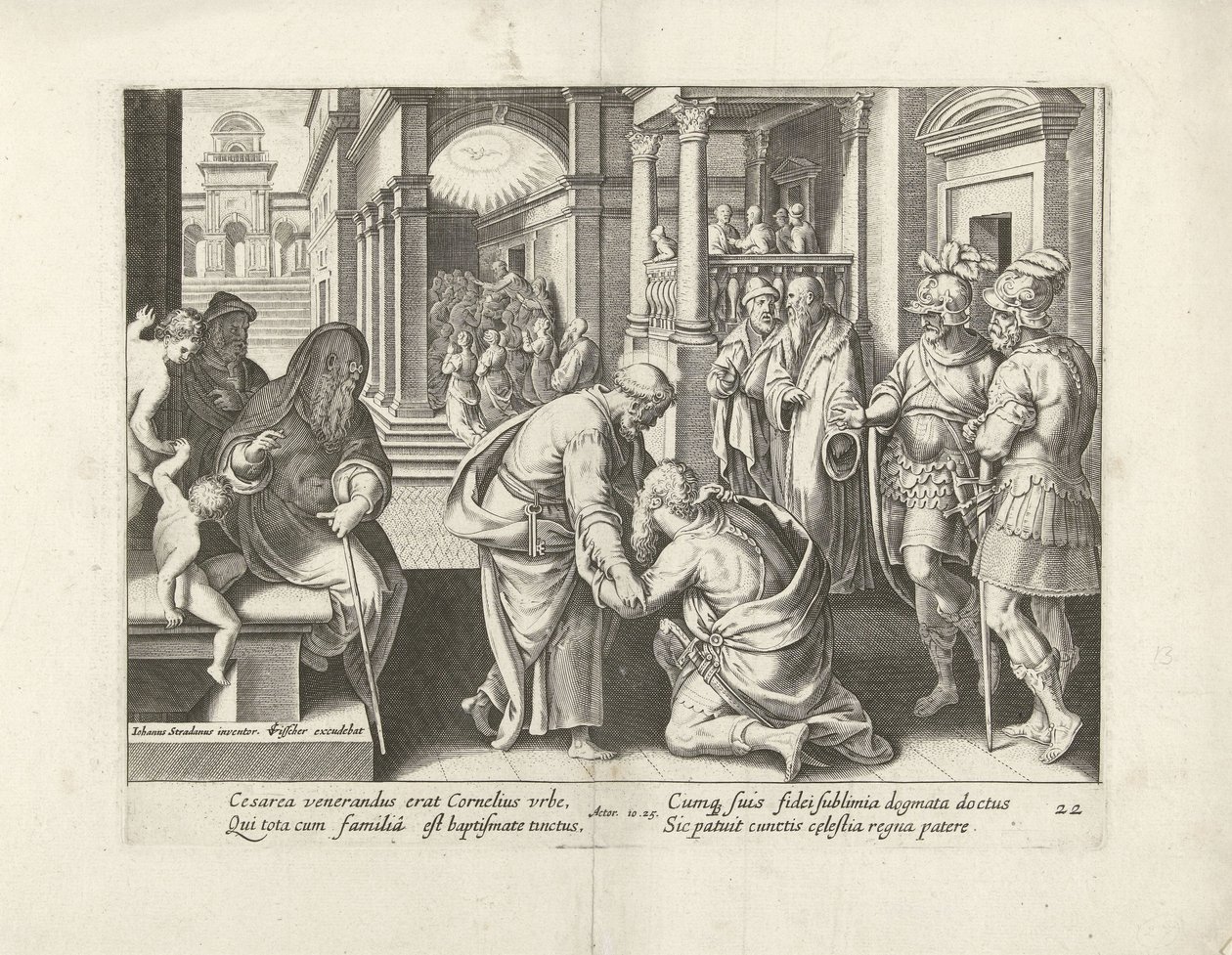 Cornelius knielt voor Petrus door Claes Jansz. Visscher (II) (attributed to workshop of)