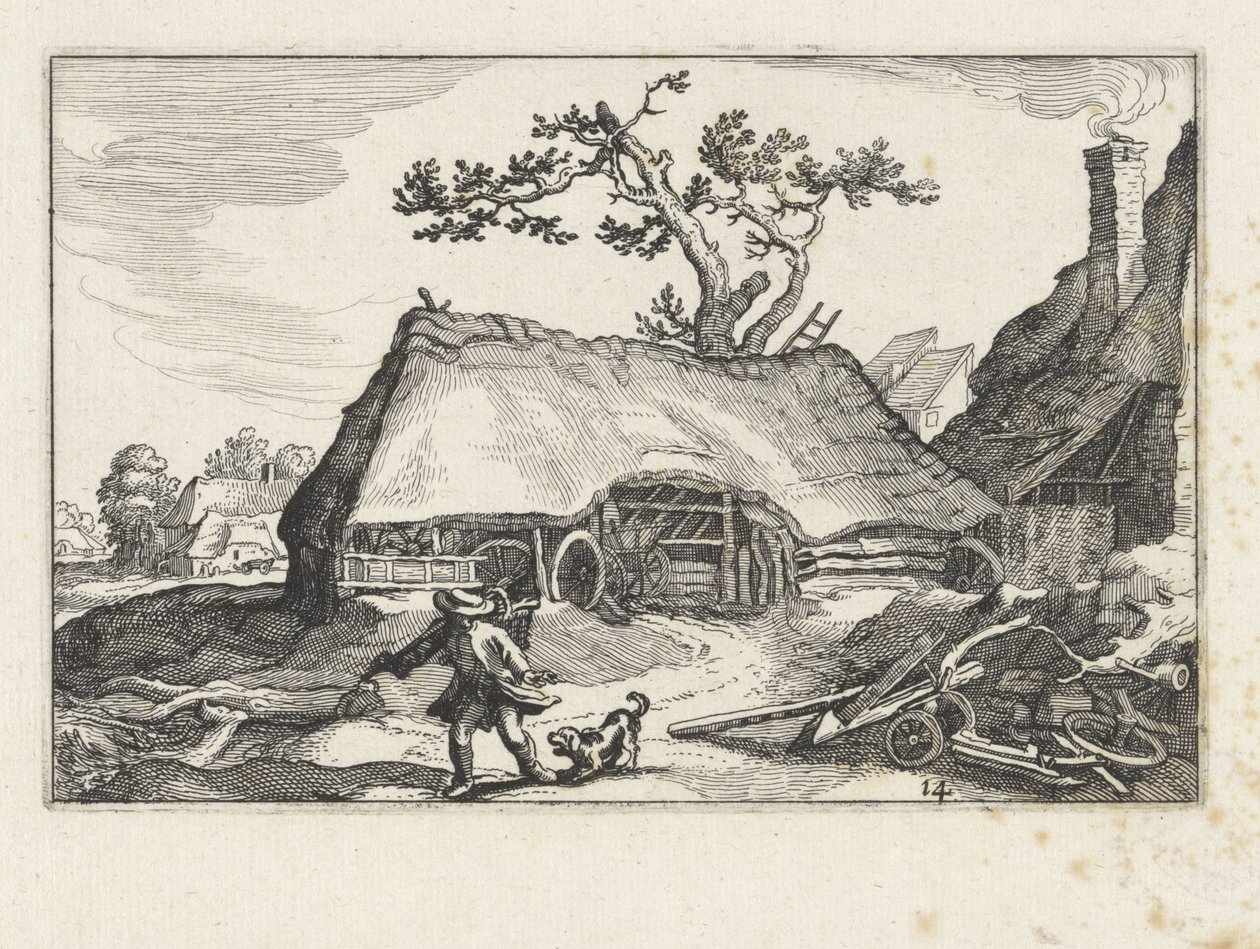 Blaffende hond bij een boerderij door Claes Jansz. Visscher (II)