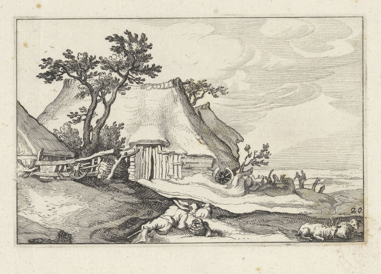 Boerderij en herder met schapen en geit door Claes Jansz. Visscher (II)