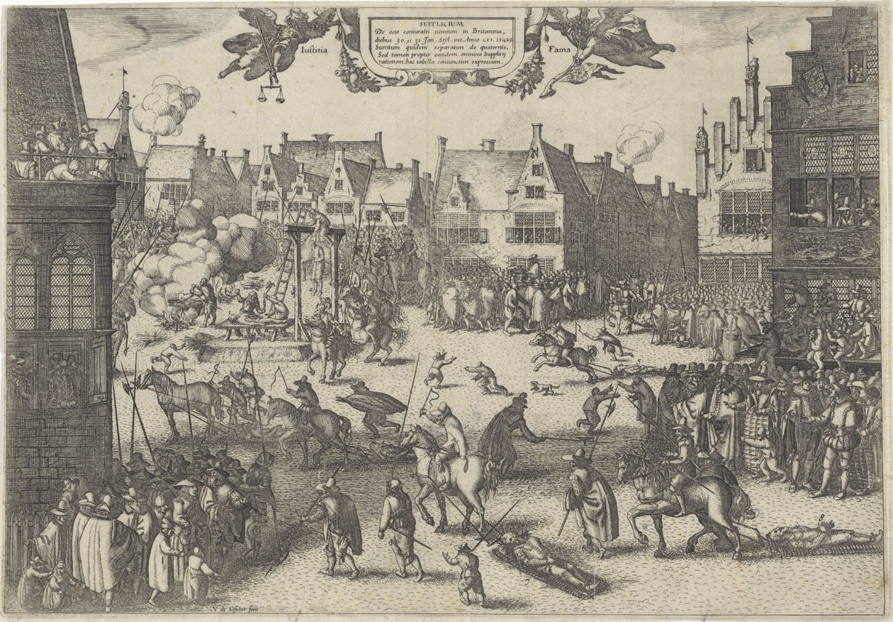 Executie van de samenzweerders van het Buskruitverraad, 1606 door Claes Jansz. Visscher (II)