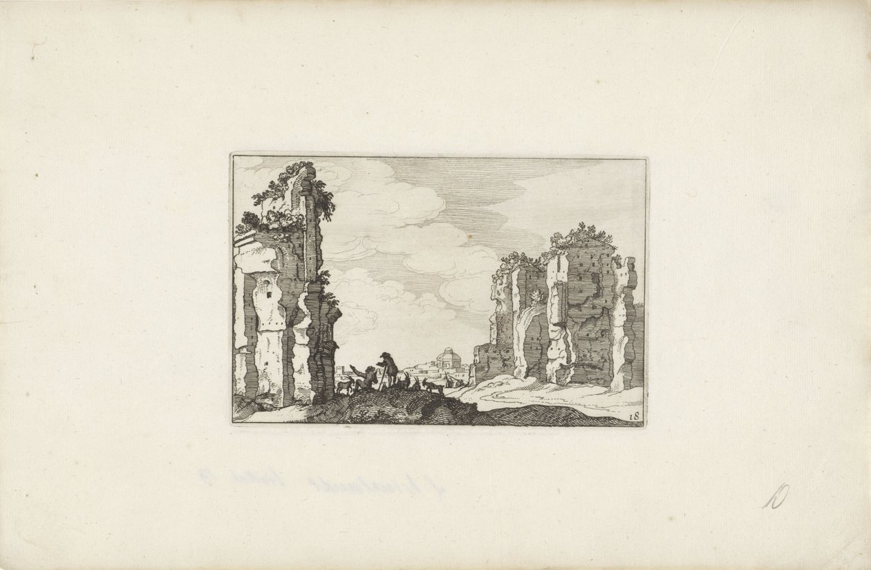 Twee herders bij een ruïne door Claes Jansz. Visscher (II)