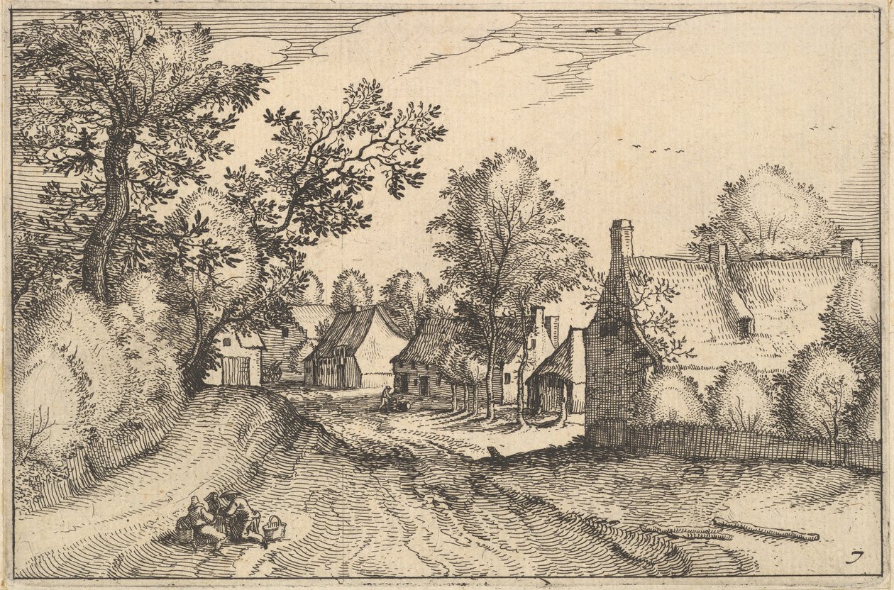 Een dorpsweg, plaat 7 uit Regiunculae et Villae Aliquot Ducatus Brabantiae door Claes Jansz Visscher