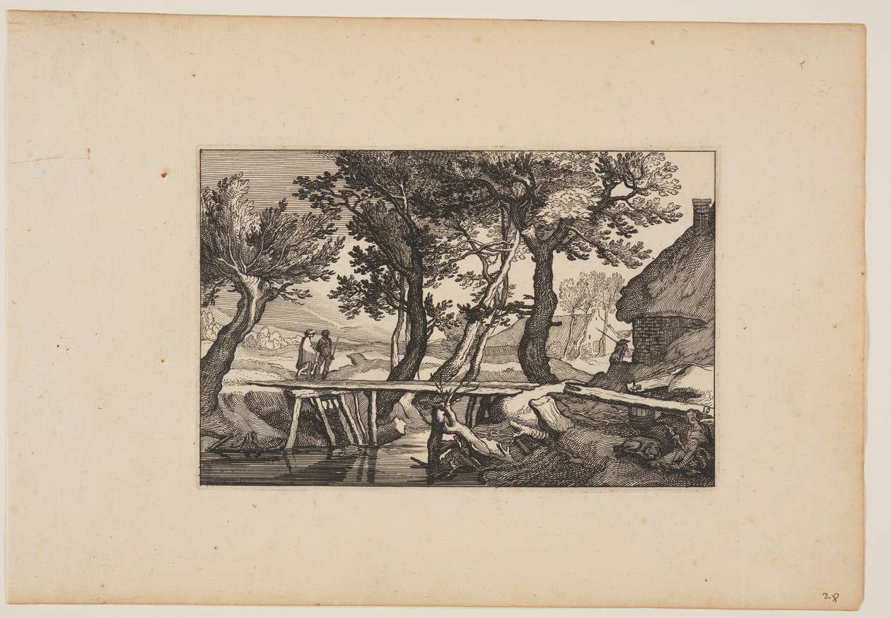 Een houten brug, van Landschappen door Claes Jansz. Visscher