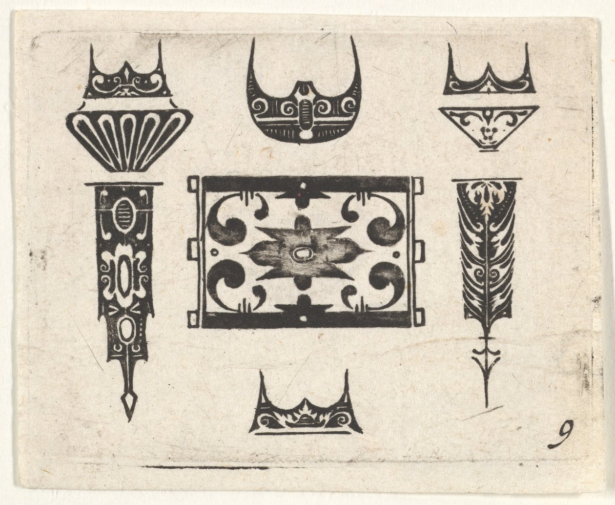 Blackwork print met negen motieven door Claes Jansz Visscher