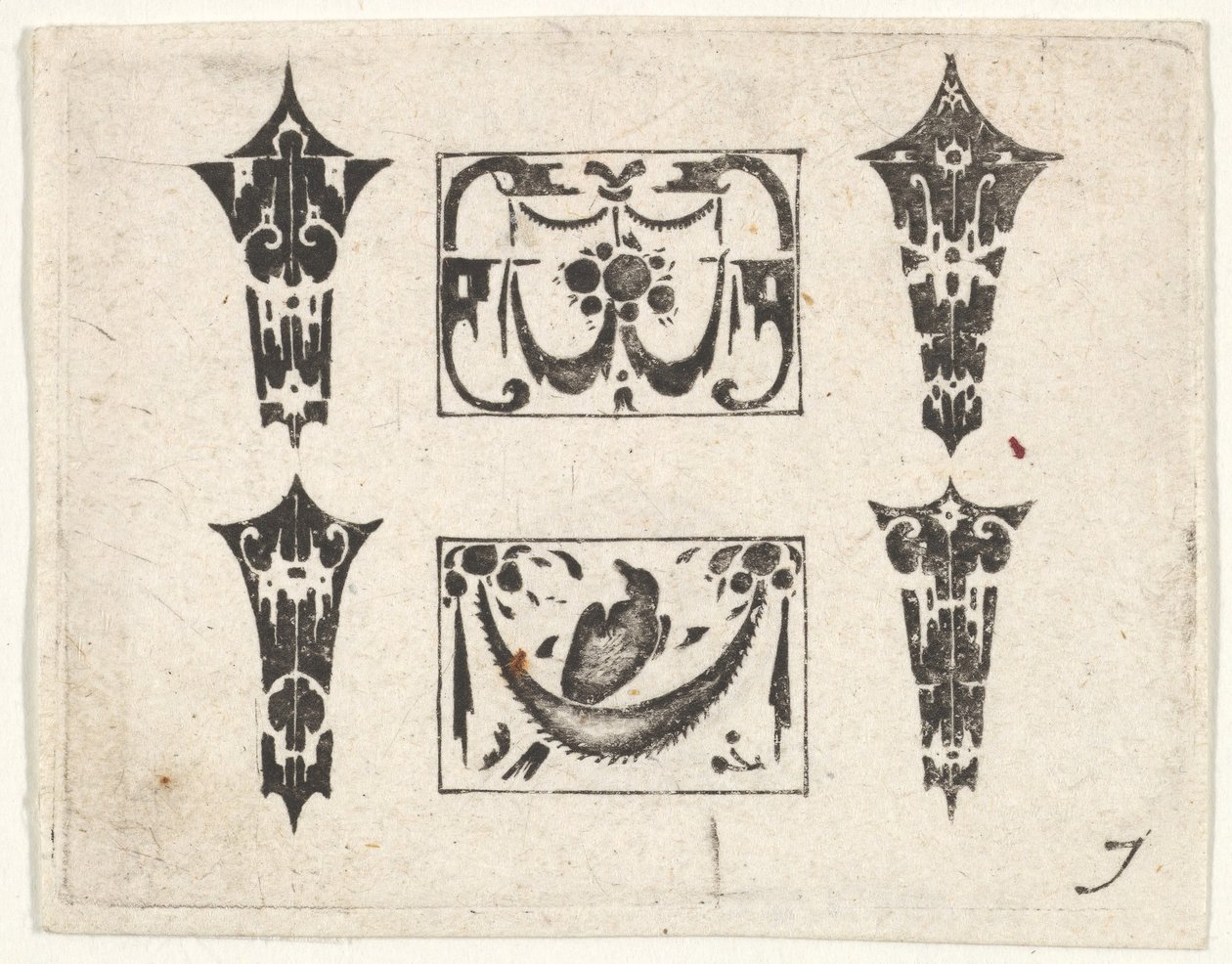 Blackwork print met twee horizontale panelen en vier bezels, ca. 1620 door Claes Jansz Visscher