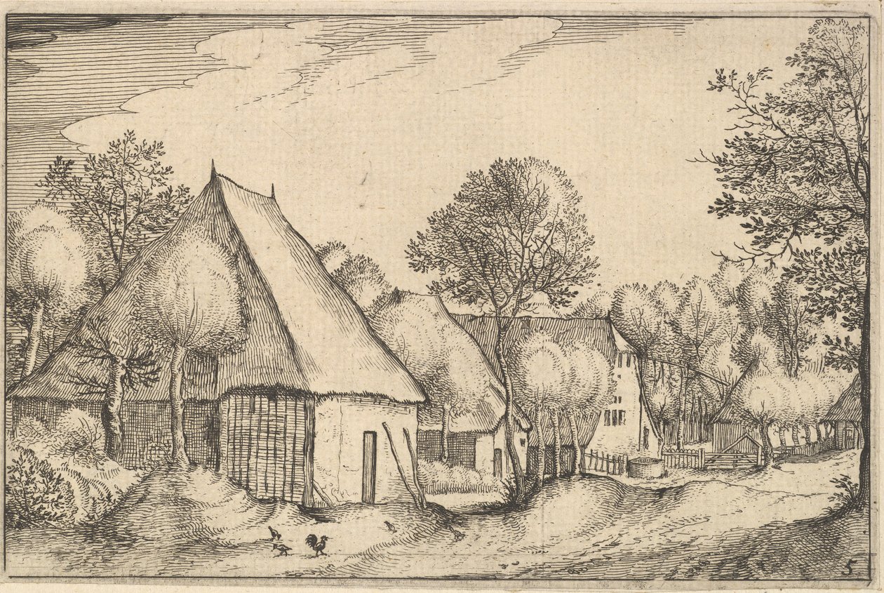 Boerenerf, plaat 5 uit Regiunculae et Villae Aliquot Ducatus Brabantiae, ca. 1610 door Claes Jansz Visscher