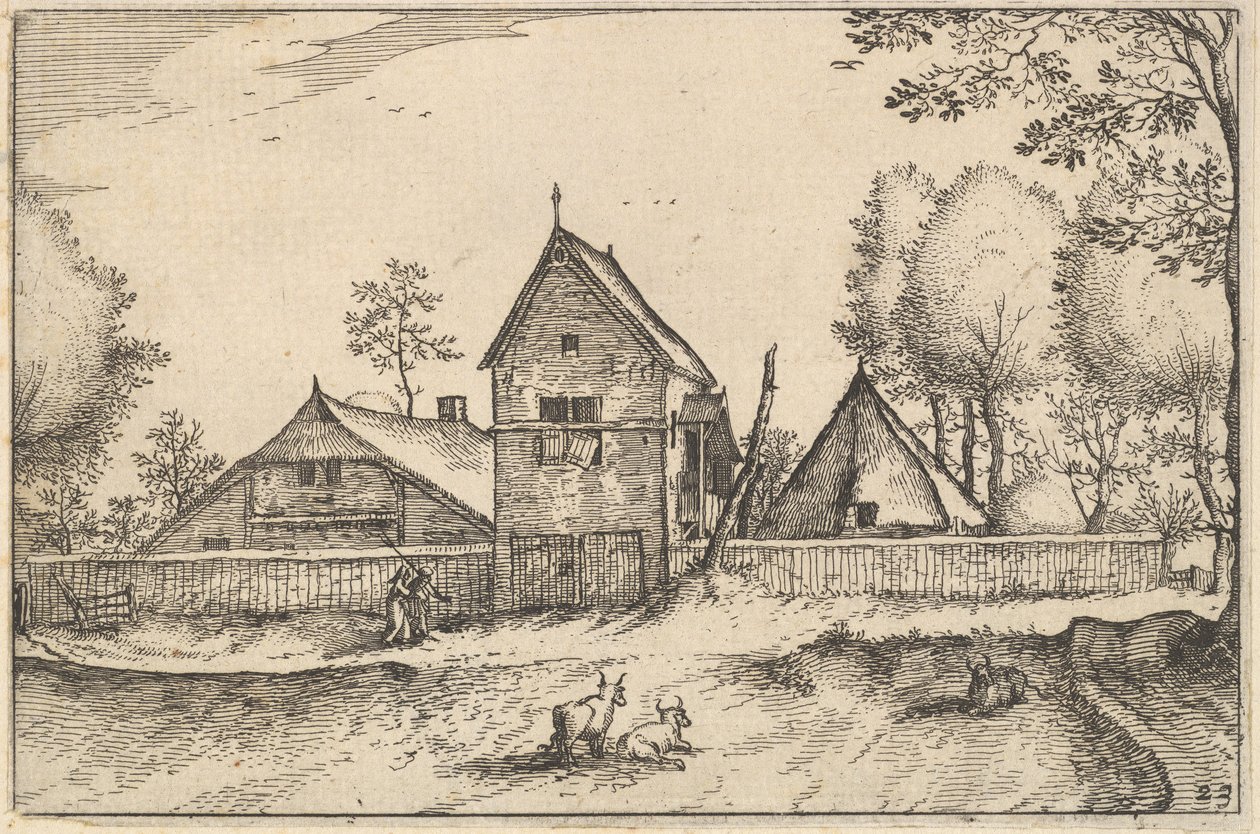 Grote ommuurde boerderij, plaat 23 uit Regiunculae et Villae Aliquot Ducatus Brabantiae, ca. 1610 door Claes Jansz Visscher