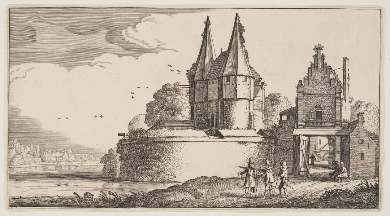 Bastion en stadspoort aan een rivier, uit Landschappen (Playsante Lantschappen) door Claes Jansz. Visscher II