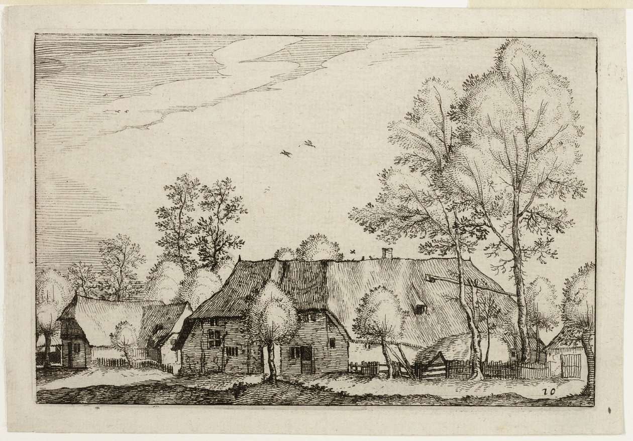 Grote boerderij, plaat tien naar Afbeeldingen van boerderijen, landhuizen en rustieke dorpen (Praediorum villarum et rusticarum casularum icones) door Claes Jansz. Visscher II