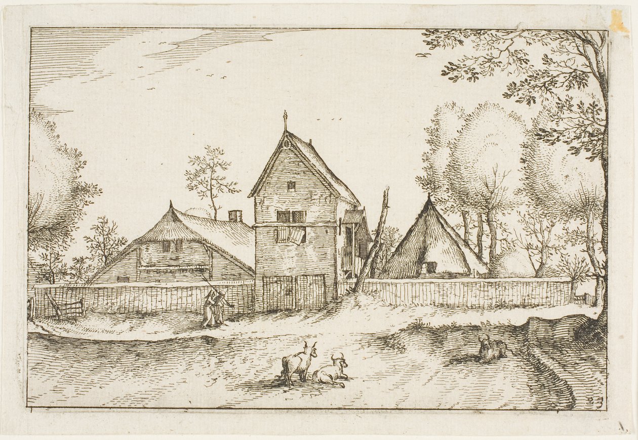 Grote ommuurde boerderij, plaat 23 naar Afbeeldingen van boerderijen, landhuizen en rustieke dorpen (Praediorum villarum et rusticarum casularum icones) door Claes Jansz. Visscher II