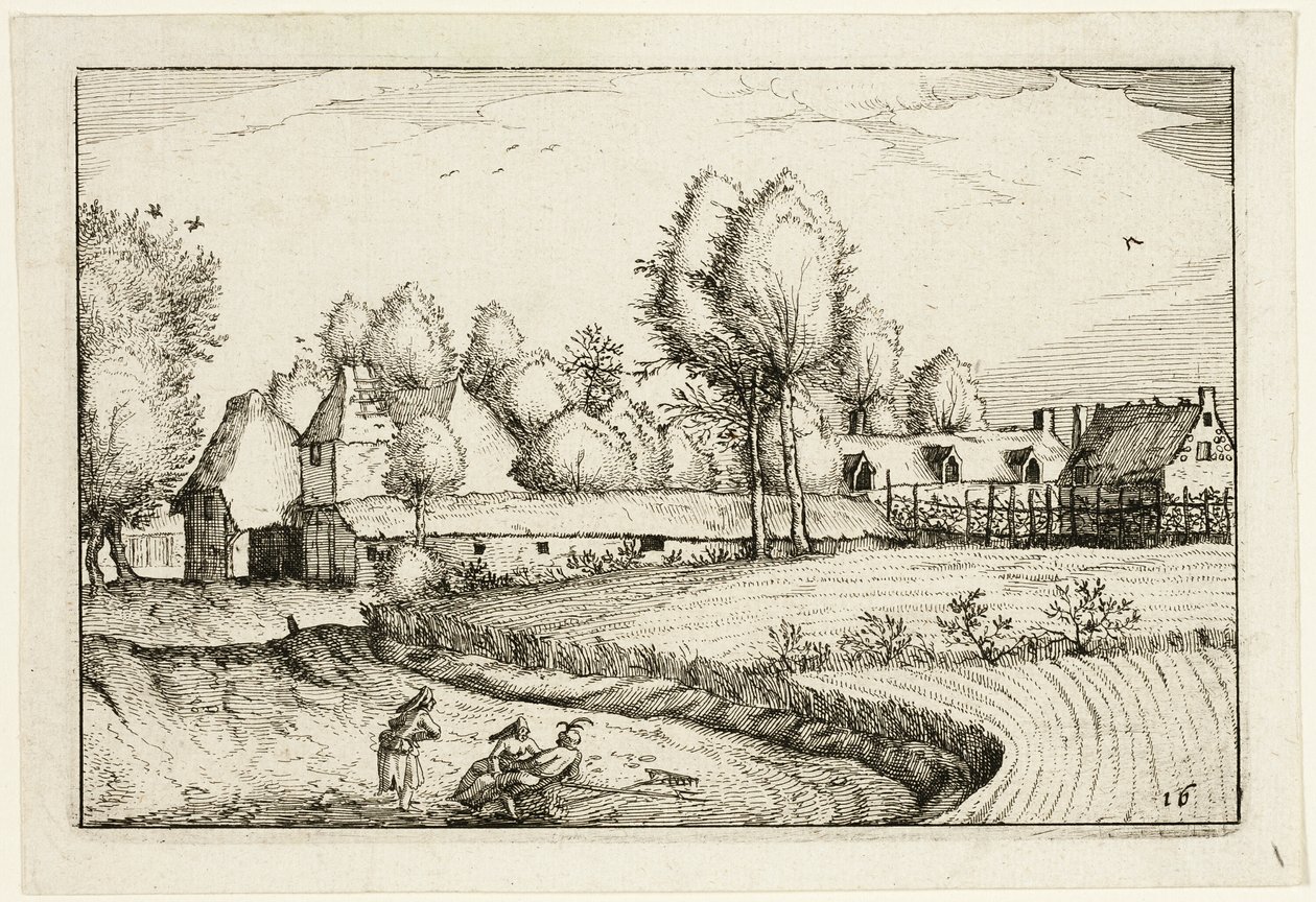 Weg langs een veld, plaat zestien naar Afbeeldingen van boerderijen, landhuizen en rustieke dorpen (Praediorum villarum et rusticarum casularum icones) door Claes Jansz. Visscher II