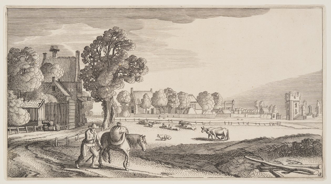 Wegen langs een weiland, uit Landschappen (Playsante Lantschappen) door Claes Jansz. Visscher II
