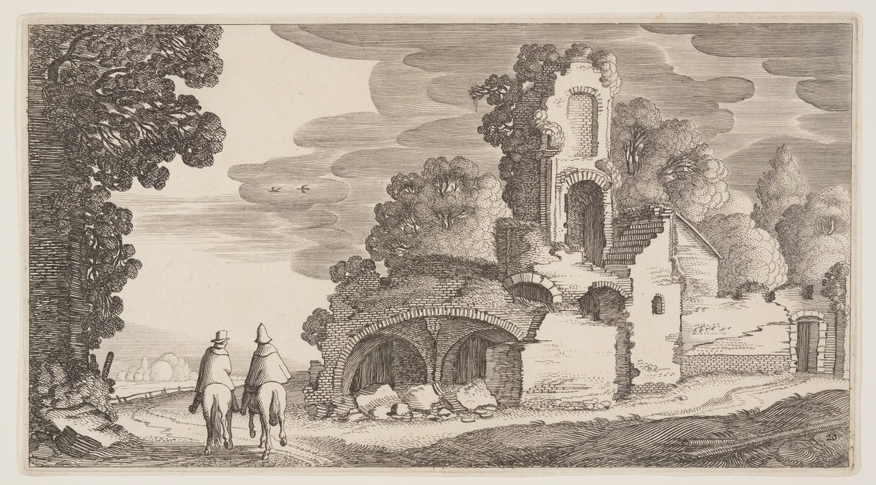 Ruïnes langs een weg, uit Landschappen (Playsante Lantschappen) door Claes Jansz. Visscher II