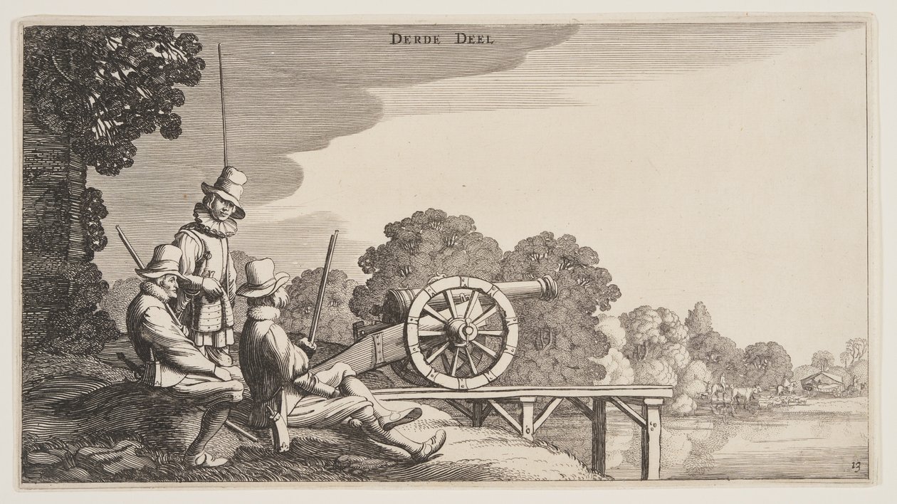 De drie schutters, uit Landschappen (Playsante Lantschappen) door Claes Jansz. Visscher II
