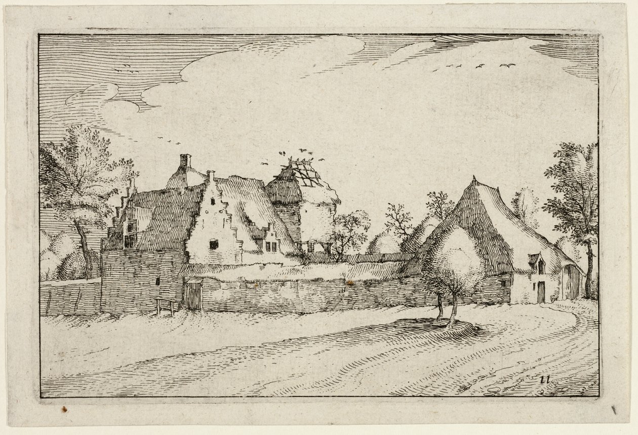 Ommuurde boerderij, plaat elf naar Afbeeldingen van boerderijen, landhuizen en rustieke dorpen (Praediorum villarum et rusticarum casularum icones) door Claes Jansz. Visscher II