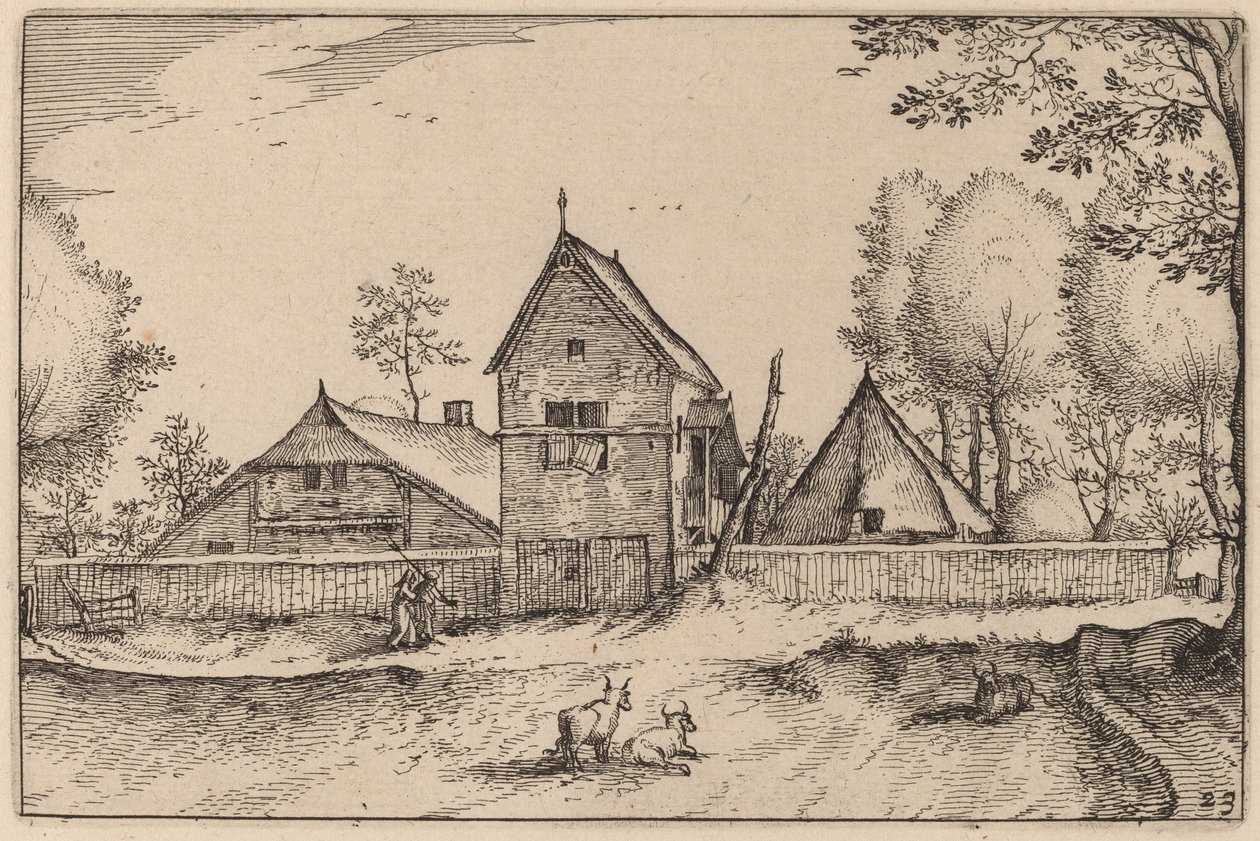 Grote ommuurde boerderij door Claes Jansz Visscher after Johannes van Doetechum, the Elder after Lucas