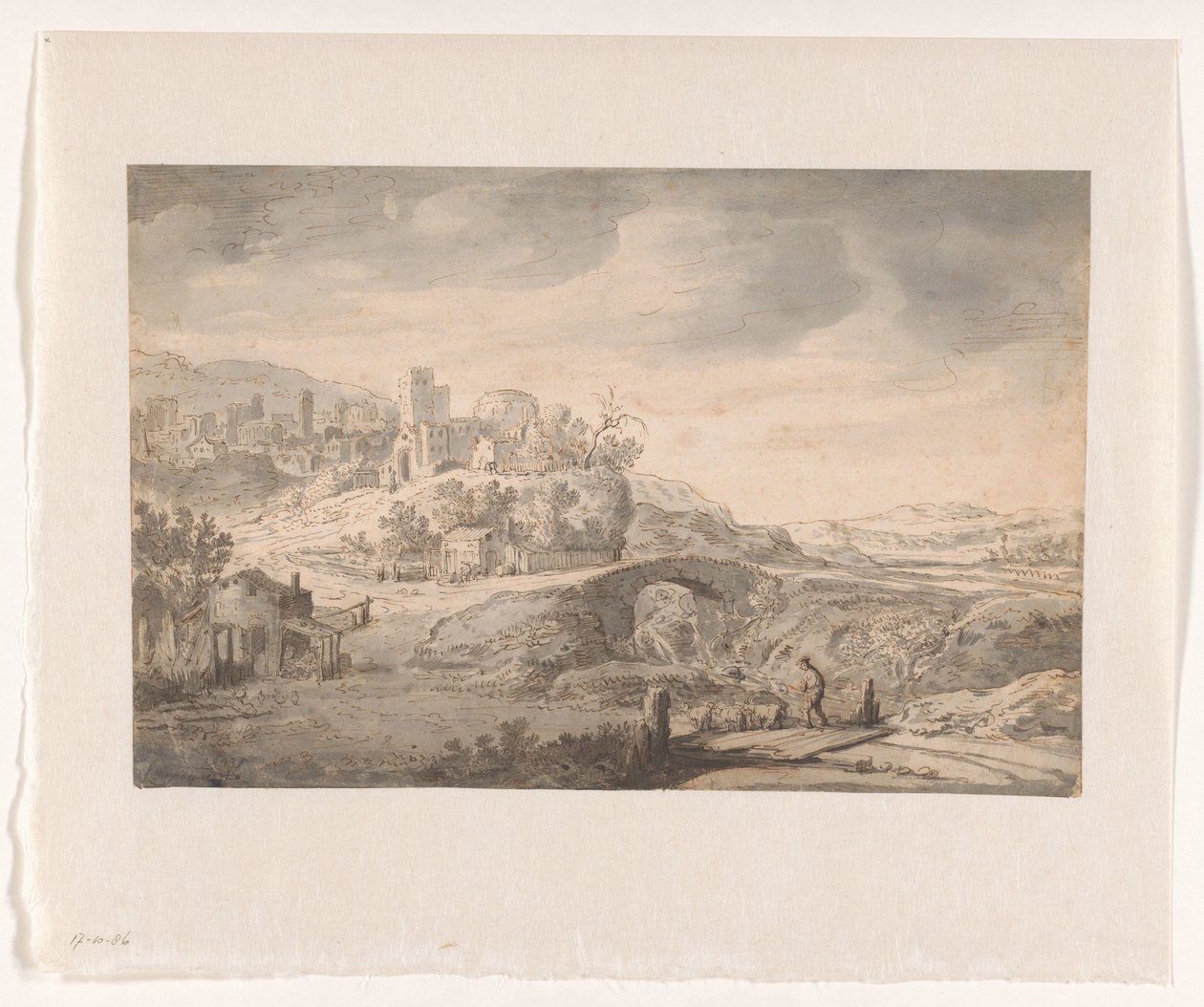 Landschap met stad op een heuvel en een herder door Claes Moeyaert (possibly)