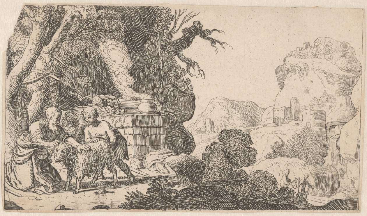 Abraham en Isaak met de offerram Geschiedenis van Abraham (serie titel) door Claes Moeyaert