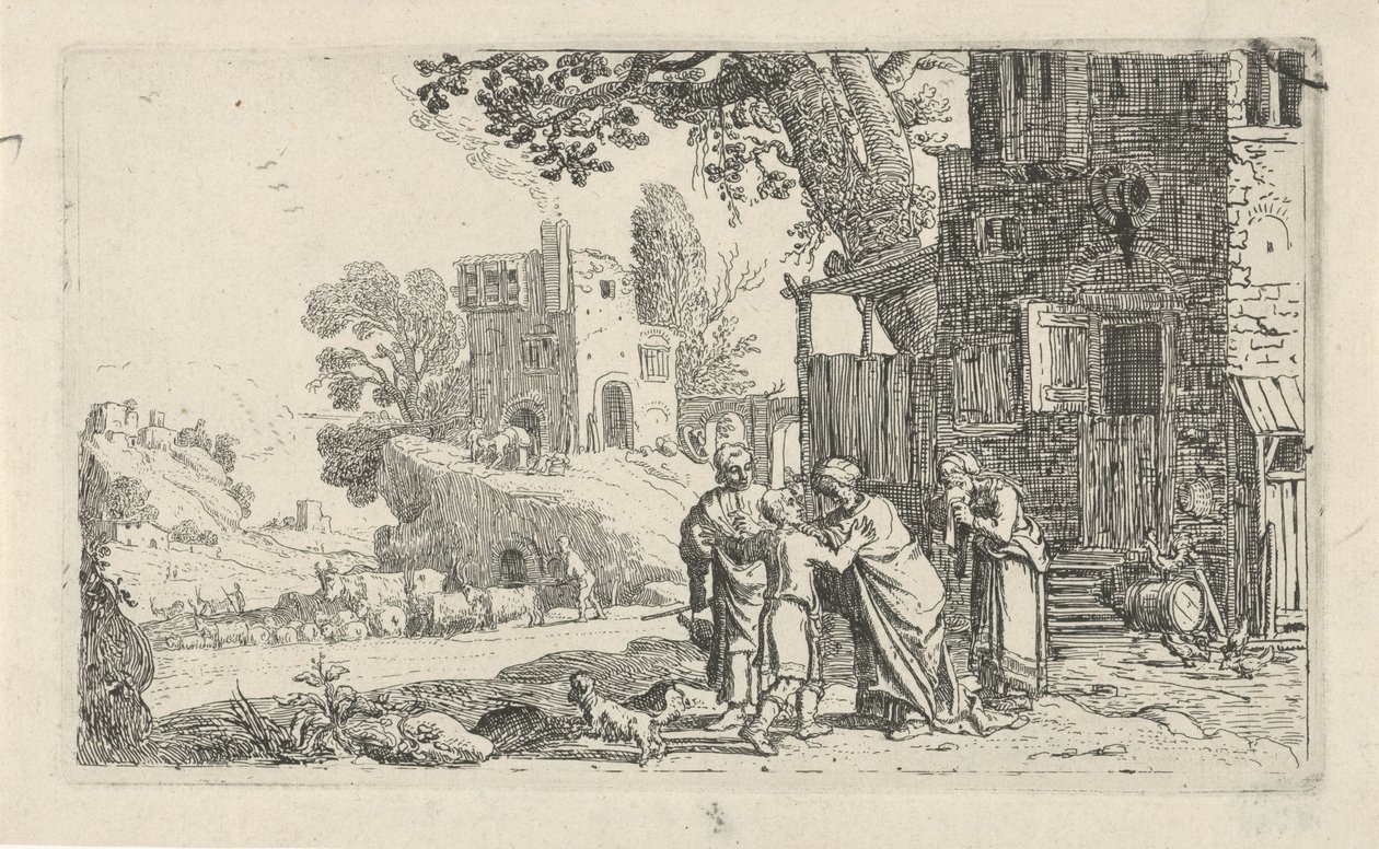Tobias en de engel nemen afscheid van Tobit en Anna door Claes Moeyaert
