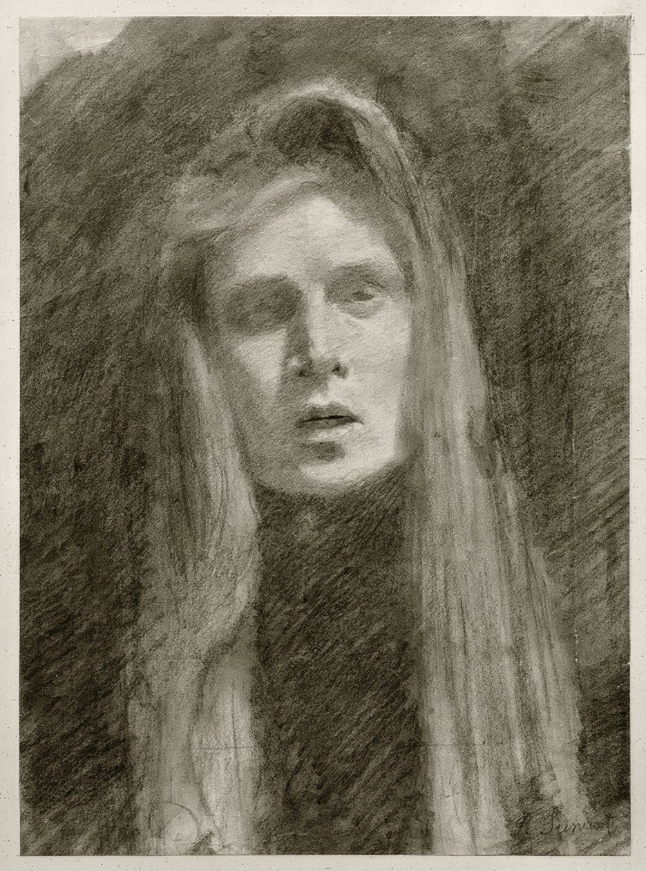 Vrouwelijk portret met hoofddoek (Zelfportret) door Clara Siewert