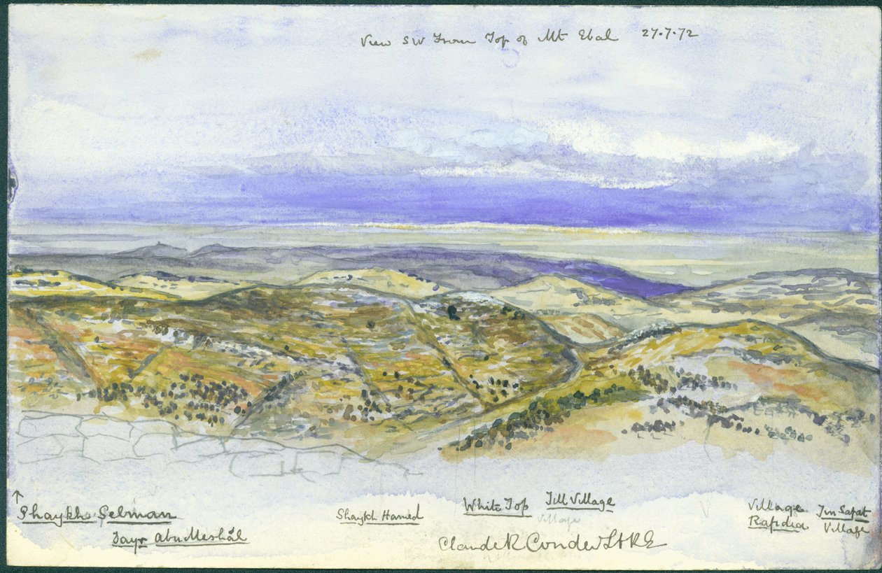 Uitzicht vanuit het zuidwesten vanaf de top van de berg Ebal, 1872 door Claude Conder