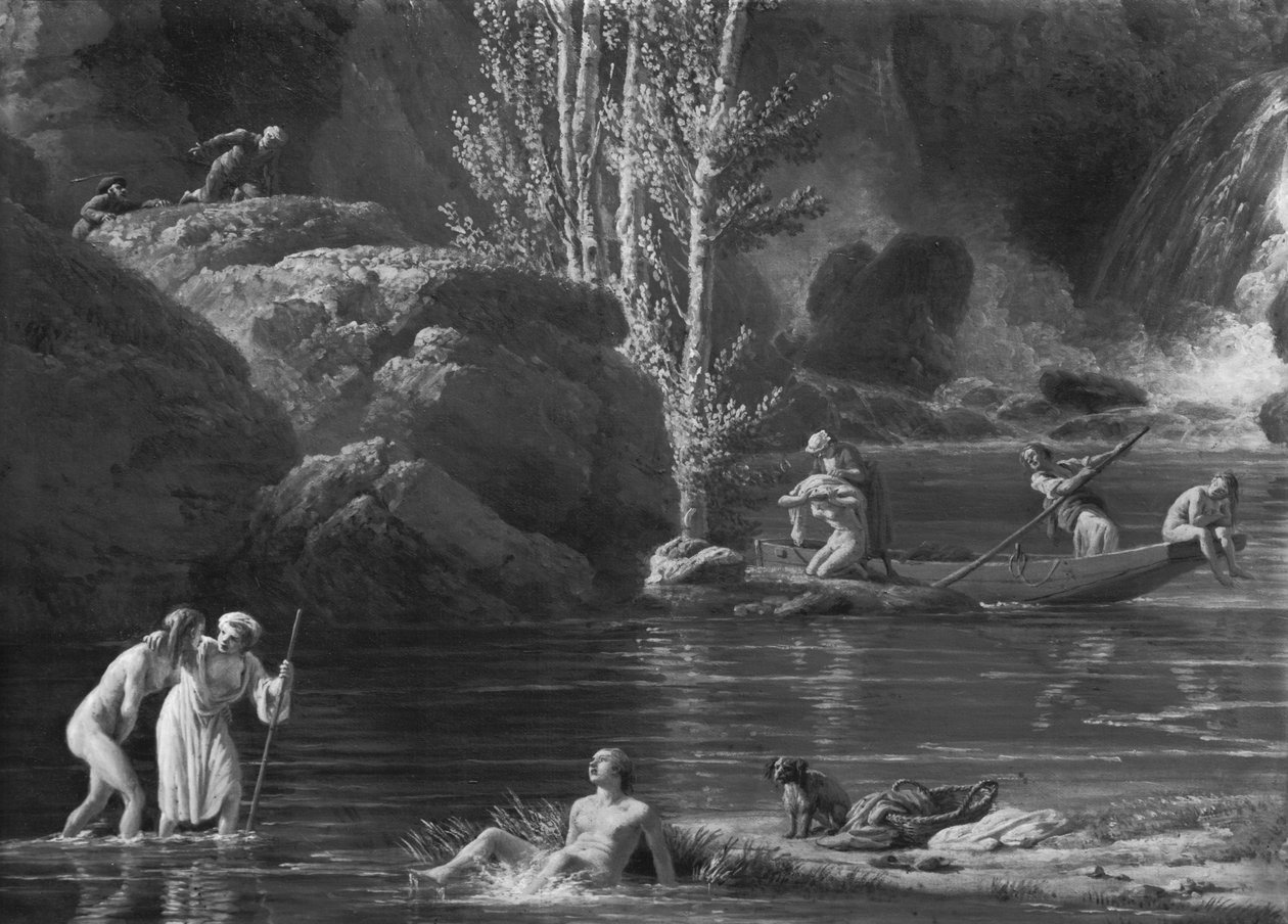 Ochtend, de baders, linkerzijde (detail) 1772 door Claude Joseph Vernet