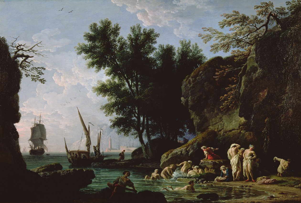 Nimfen baden in de ochtend door Claude Joseph Vernet