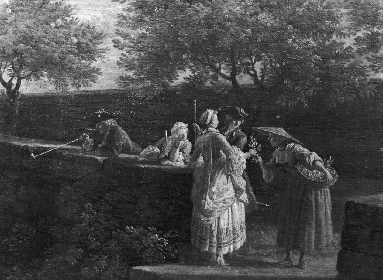 Haven van Antibes in de Provence, verkoper van oranjebloesem, 1757 (detail) door Claude Joseph Vernet