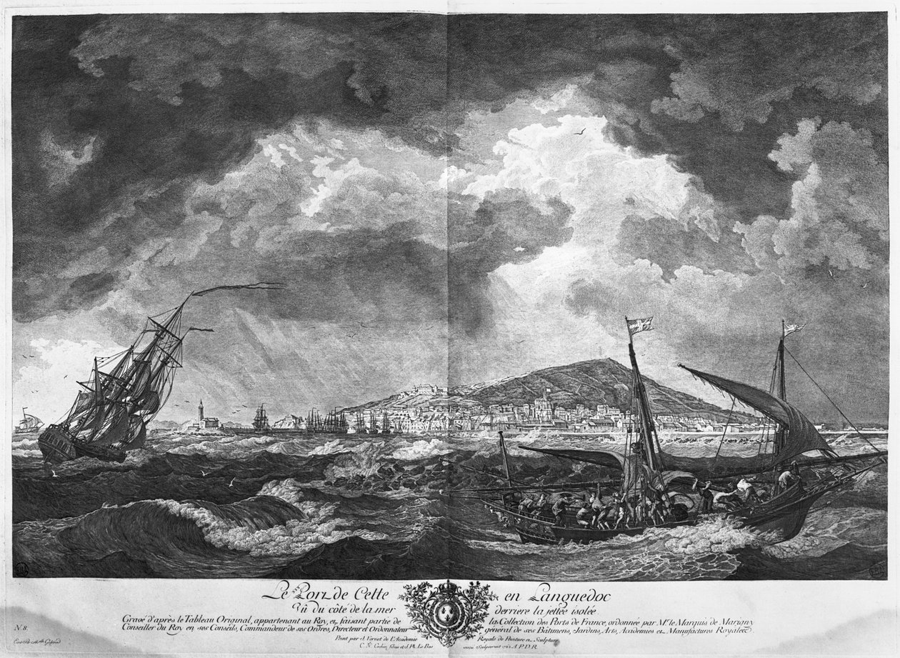 De Haven van Cette in Languedoc gezien vanaf de zee achter de geïsoleerde pier, serie 