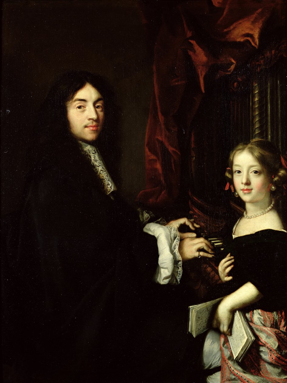 Portret van Charles Couperin (1638-79) en de dochter van de kunstenaar, 1665-79 door Claude Lefebvre