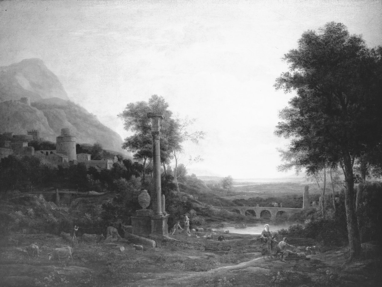 Landschap met een Zuil en Figuren door Claude Lorrain