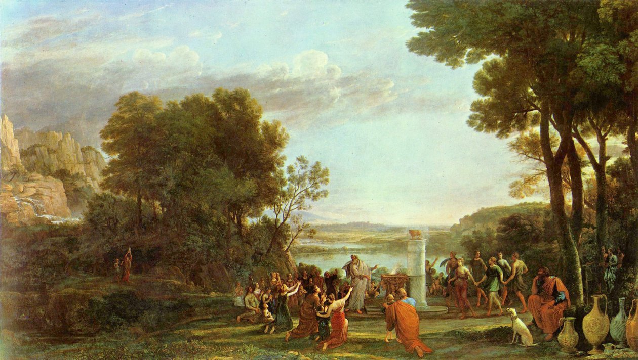 Landschap met de aanbidding van het gouden kalf door Claude Lorrain
