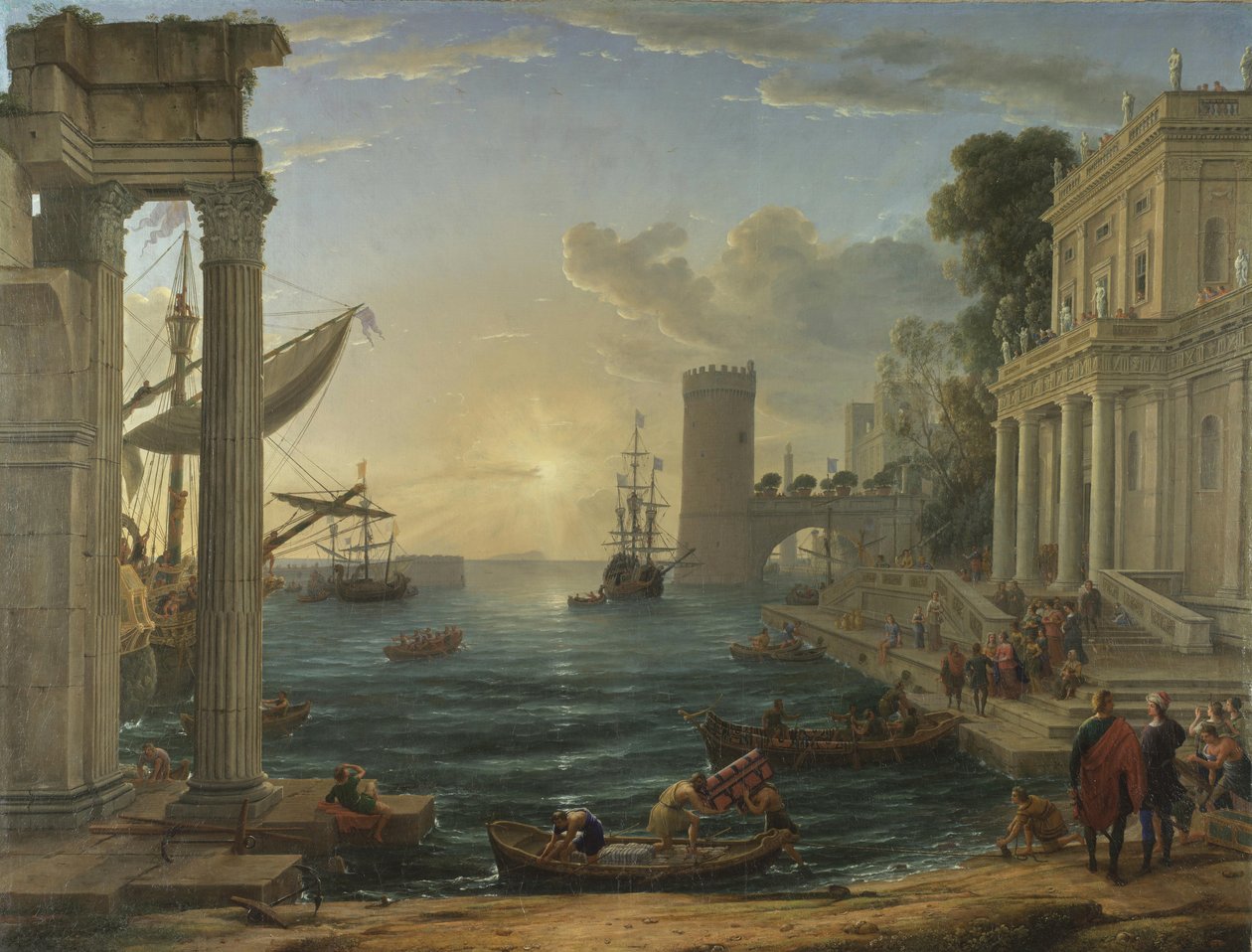 Haven met de inscheping van de koningin van Sheba, 1648 door Claude Lorrain