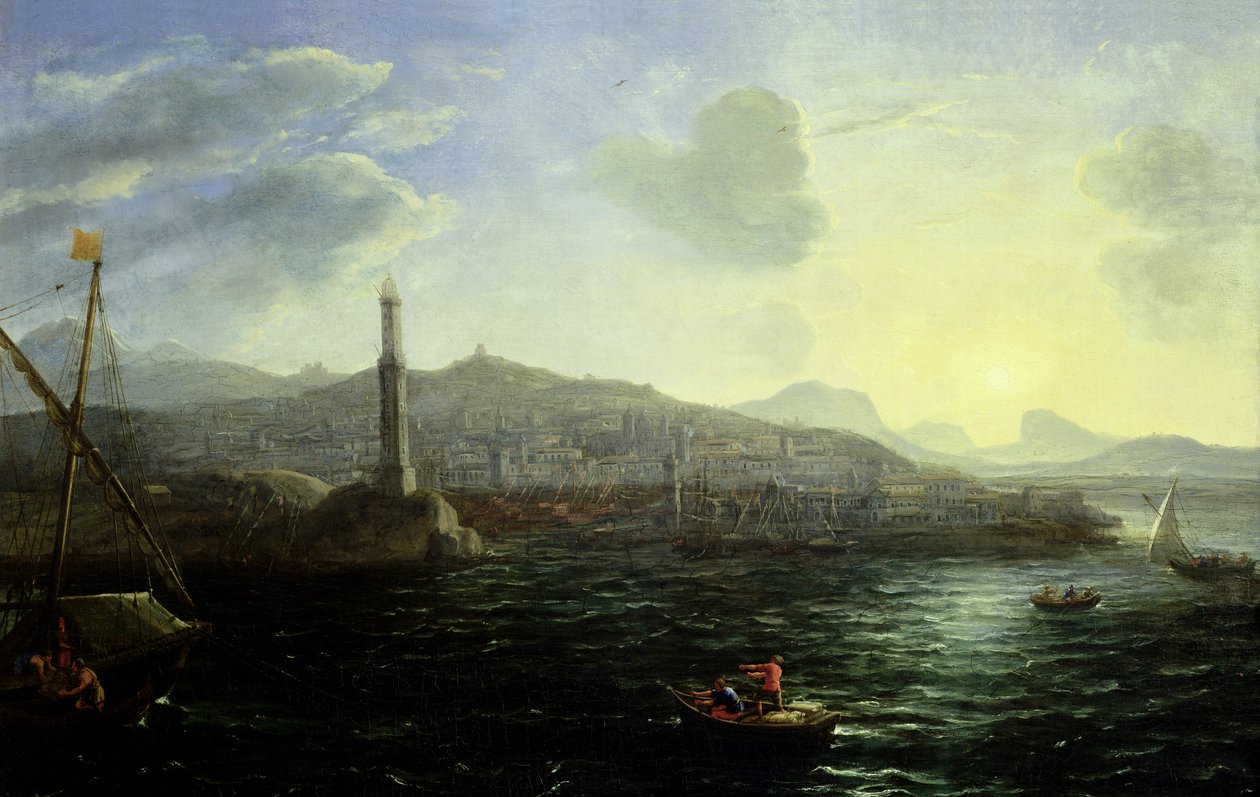 De haven van Genua, zeezicht door Claude Lorrain