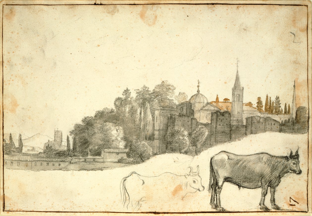 Uitzicht buiten de Piazza del Popolo door Claude Lorrain