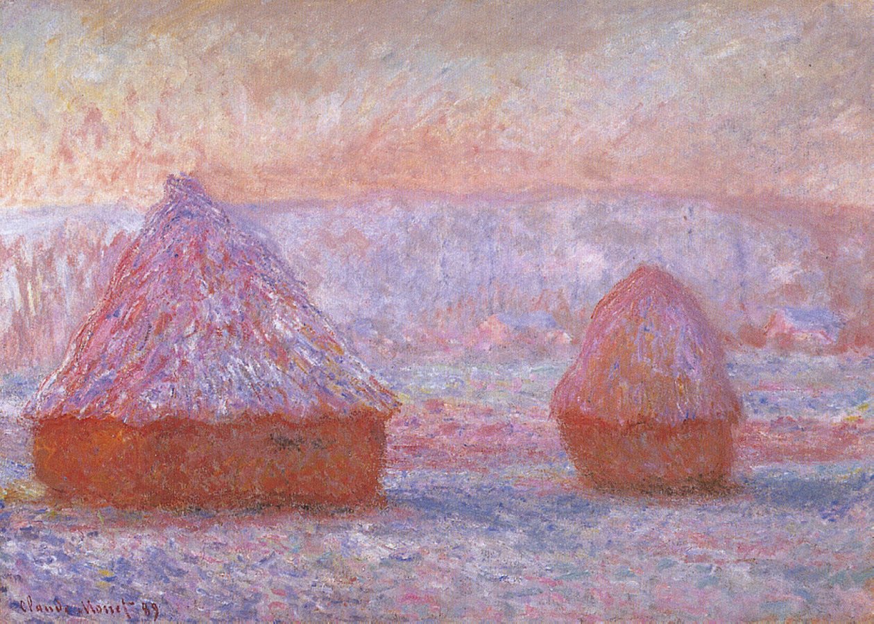 De hooibergen, Giverny, ochtend effect door Claude Monet