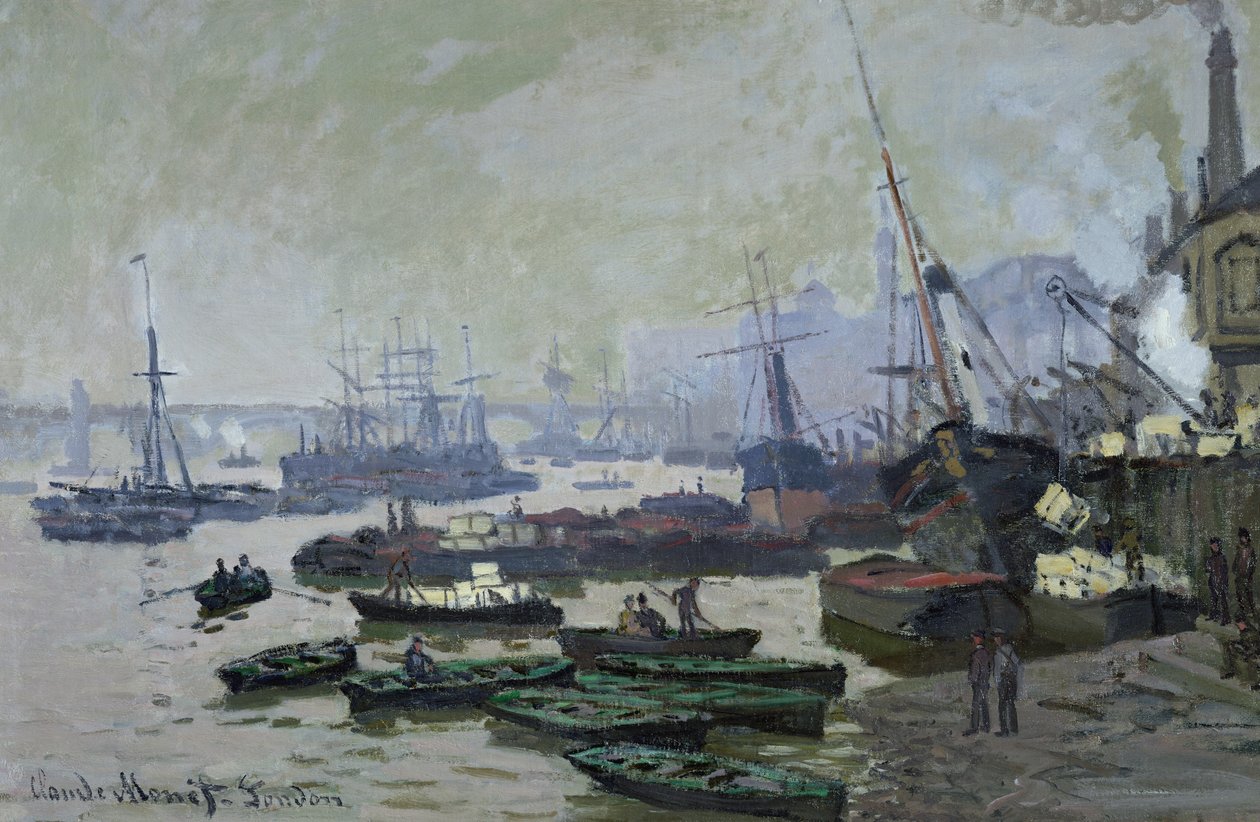 Boten in de Pool van Londen, 1871 door Claude Monet