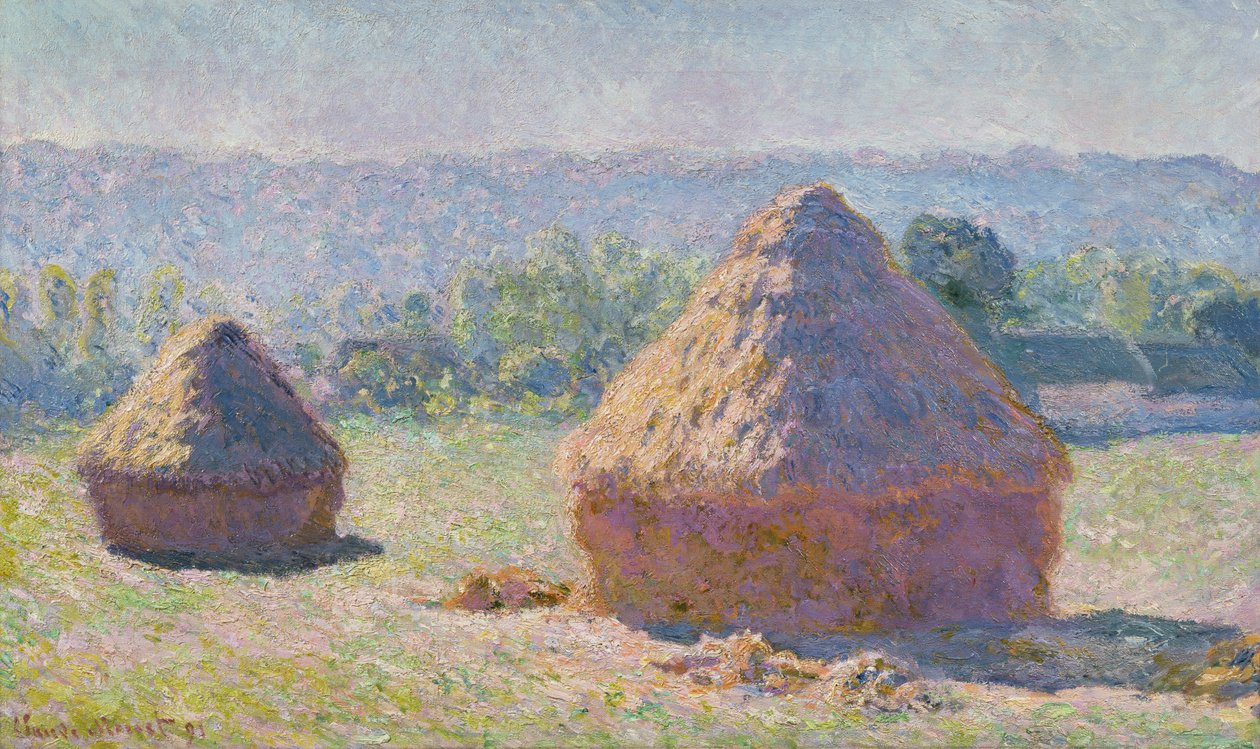 Graanstapels aan het einde van de zomer, Morgeneffect, 1891 door Claude Monet