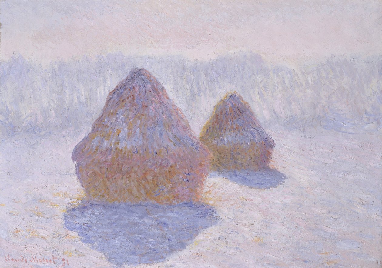 Hooibergen (Effect van Sneeuw en Zon) door Claude Monet