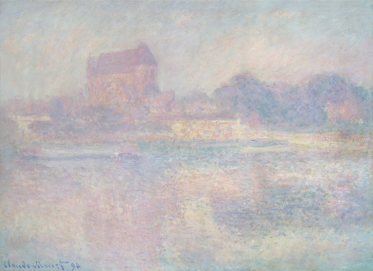 De kerk van Vernon, mist, 1884 door Claude Monet
