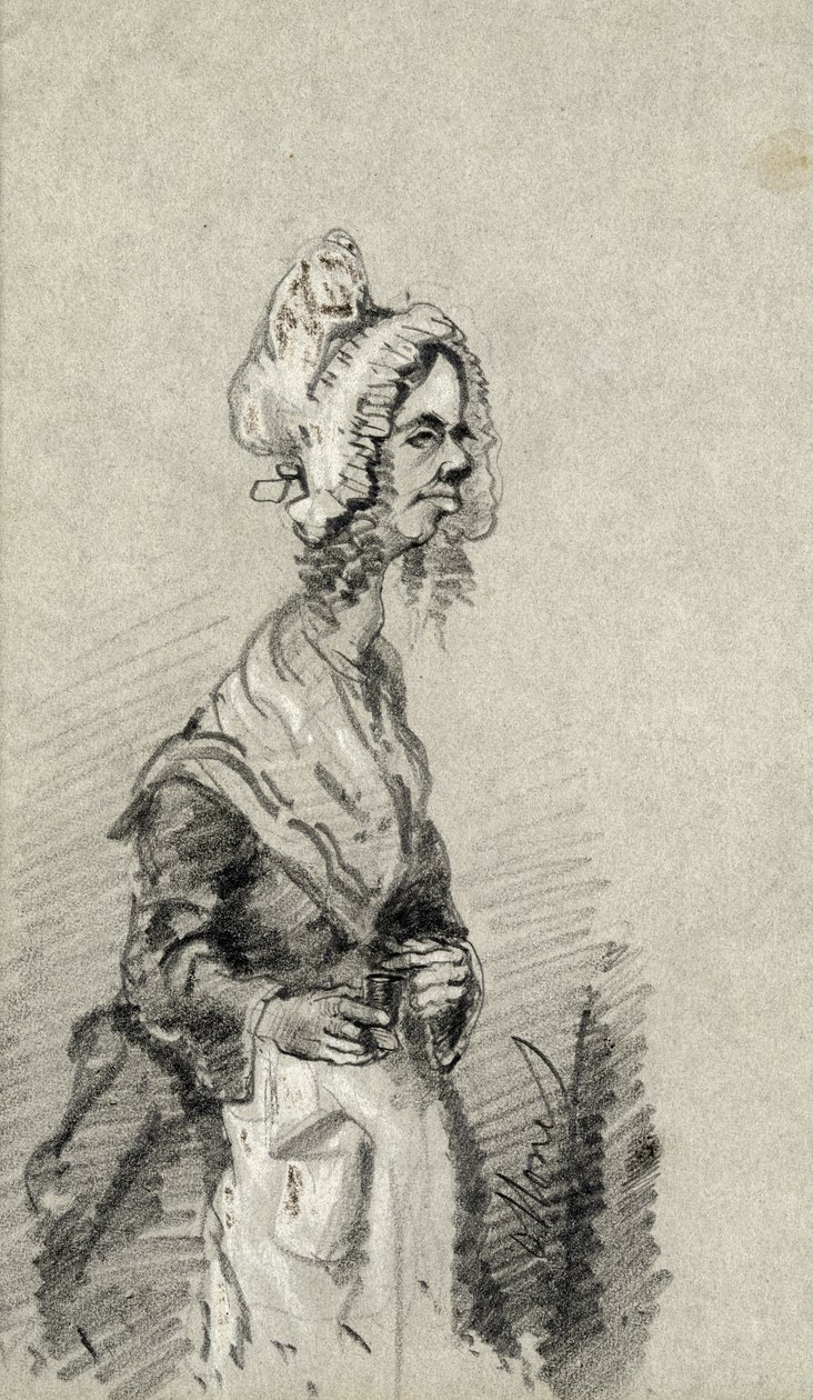 Oude vrouw uit Normandië in profiel, 1857 door Claude Monet