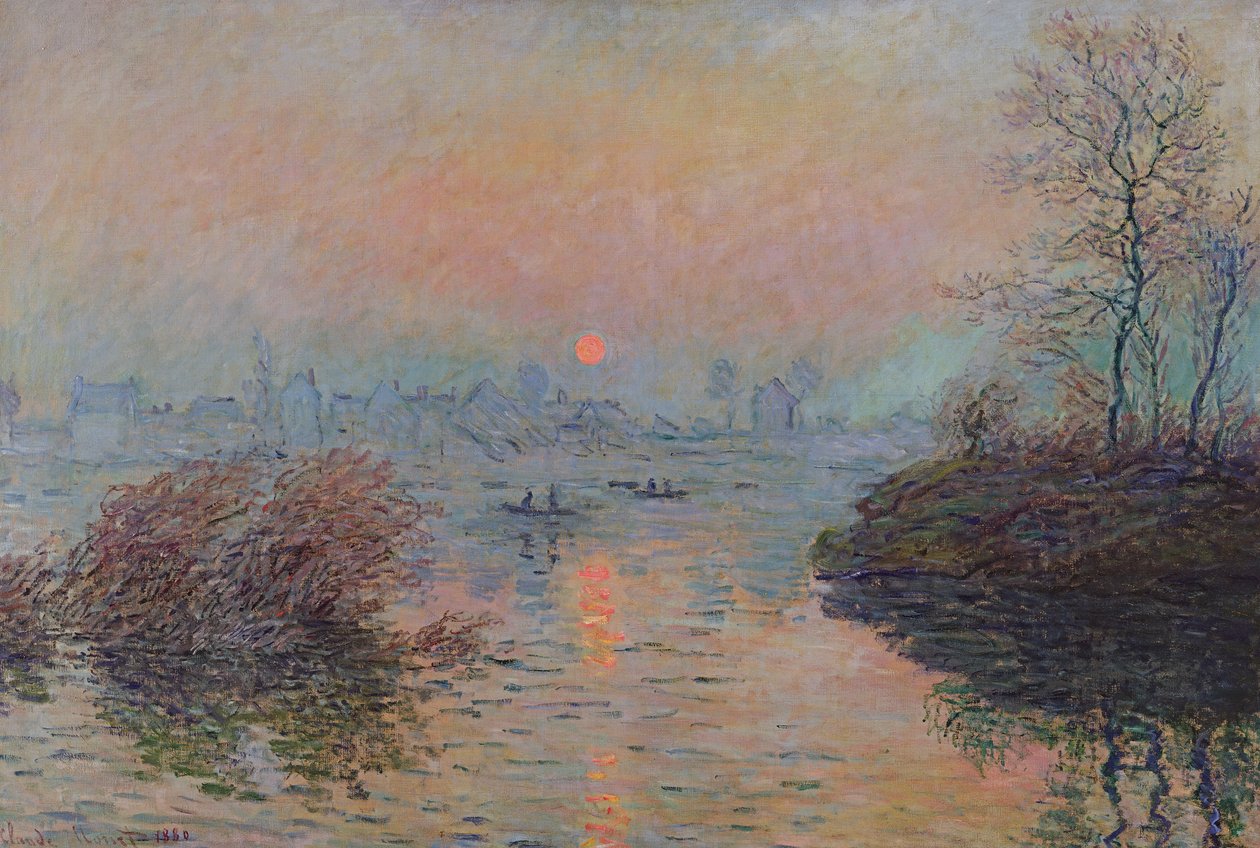 Zonsondergang over de Seine bij Lavacourt. Wintereffect, 1880 door Claude Monet