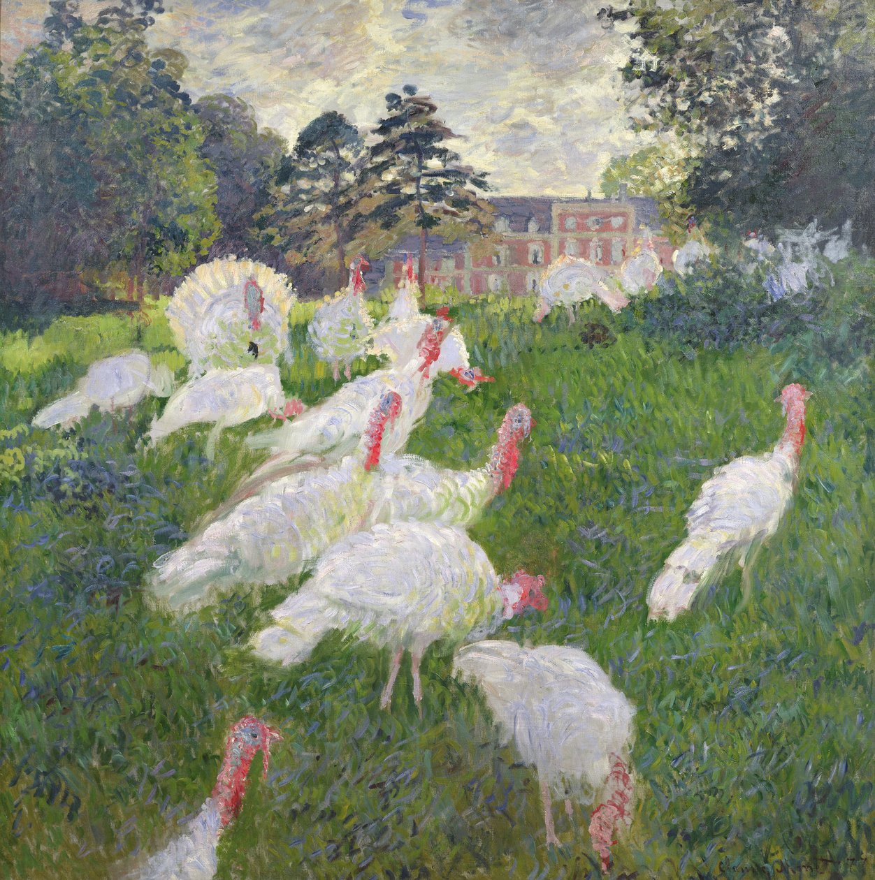 De Kalkoenen bij het Kasteel van Rottembourg, Montgeron door Claude Monet