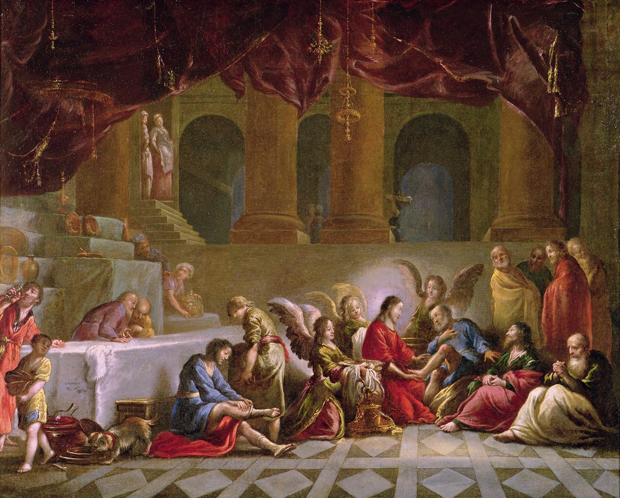Jezus wast de voeten van de discipelen door Claude Vignon