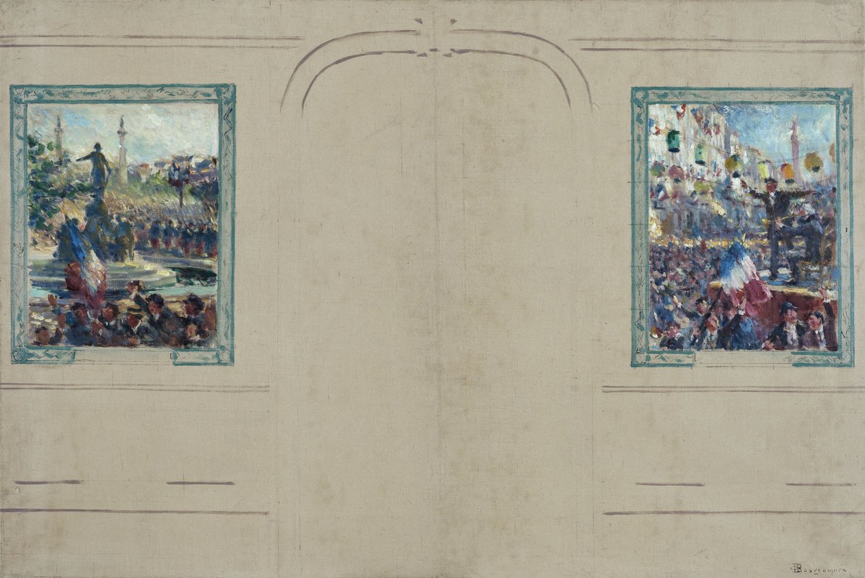 Schets voor het stadhuis van het 12e arrondissement van Parijs: Place de la Nation. Place de la Bastille, ca. 1910 door Claude Charles Bourgonnier