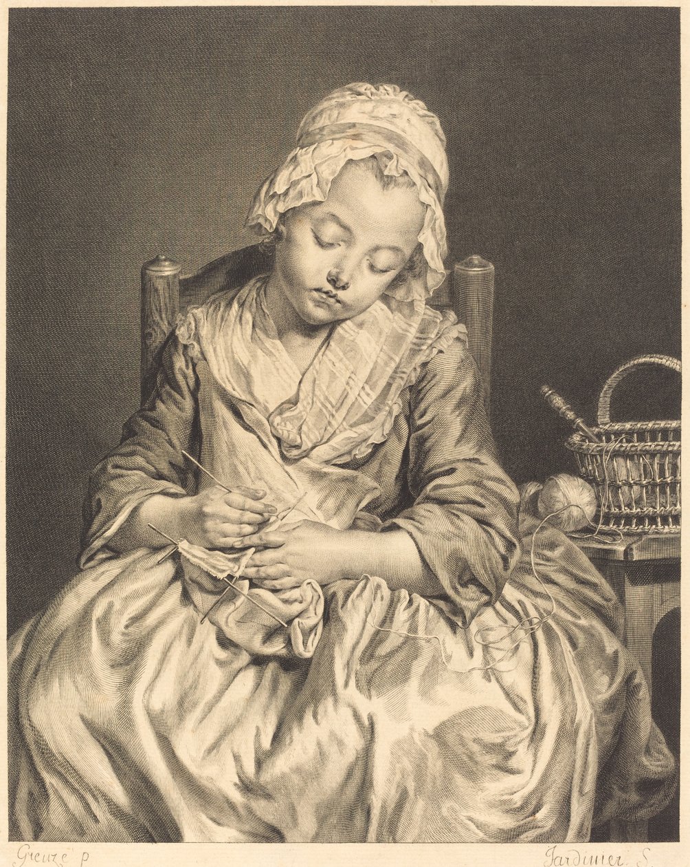 De Slapende Breister door Claude Donat Jardinier after Jean Baptiste Greuze