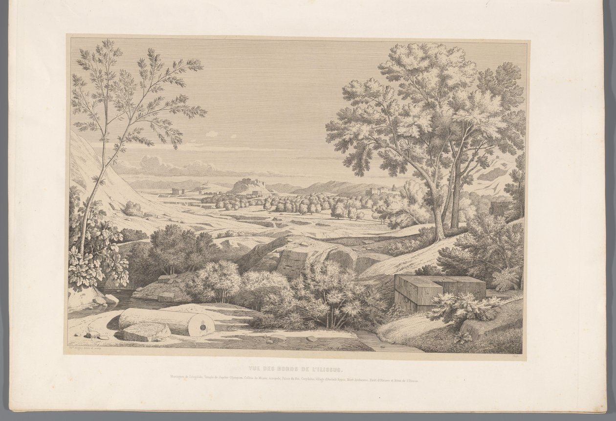 Gezicht op de oever van de rivier Ilisos door Claude Félix Théodore Caruelle d