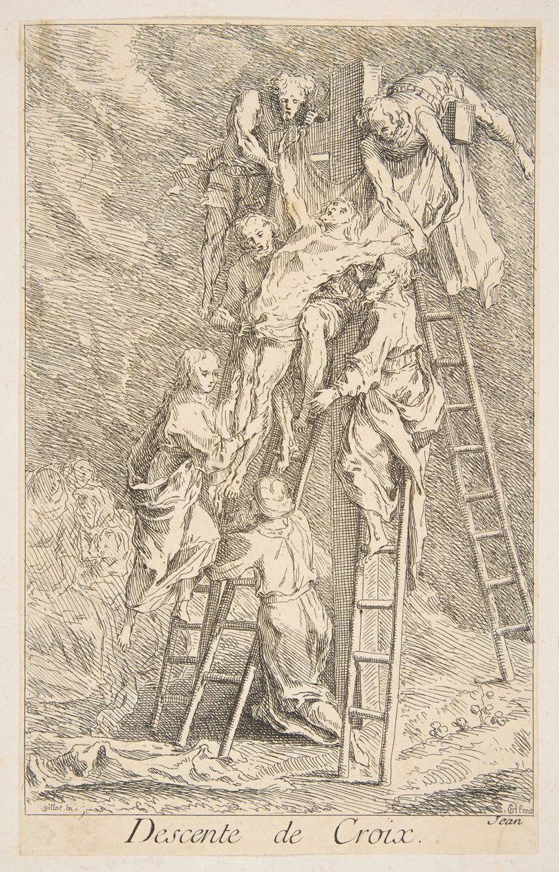 Afdaling van het Kruis, n.d. Makers: Claude Gillot, Jacques Gabriel Huquier door Claude Gillot, Jacques Gabriel Huquier