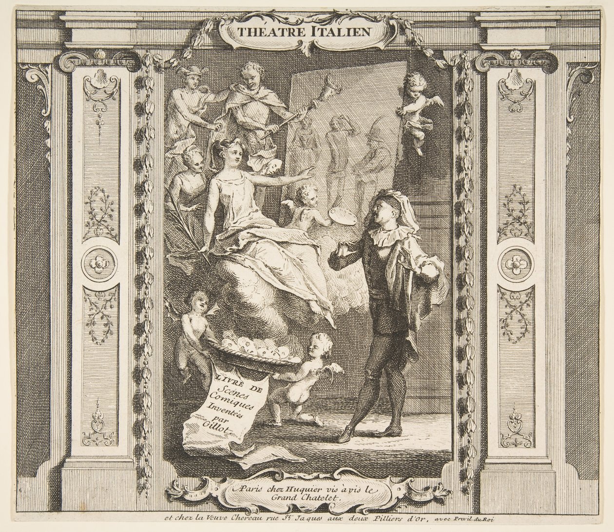 Frontispice voor Théâtre Italien door Claude Gillot, Jacques Gabriel Huquier